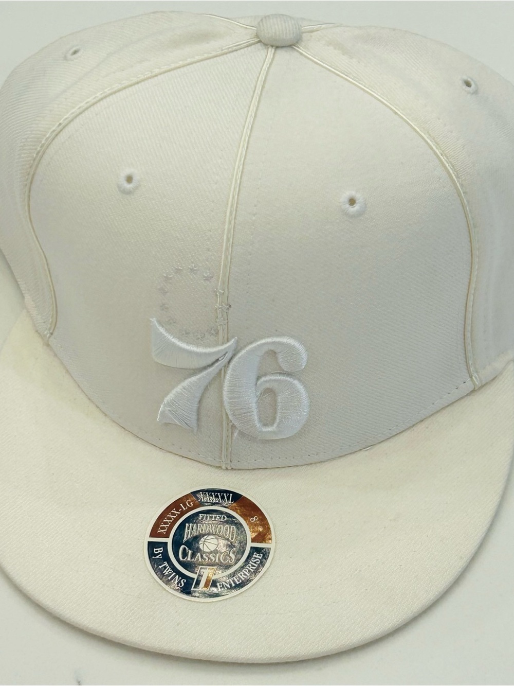 Philadelphia 76ers NBA Hat NEW Fitted 8 RARE WHITE ON WHITE Hardwood Vtg Y2K